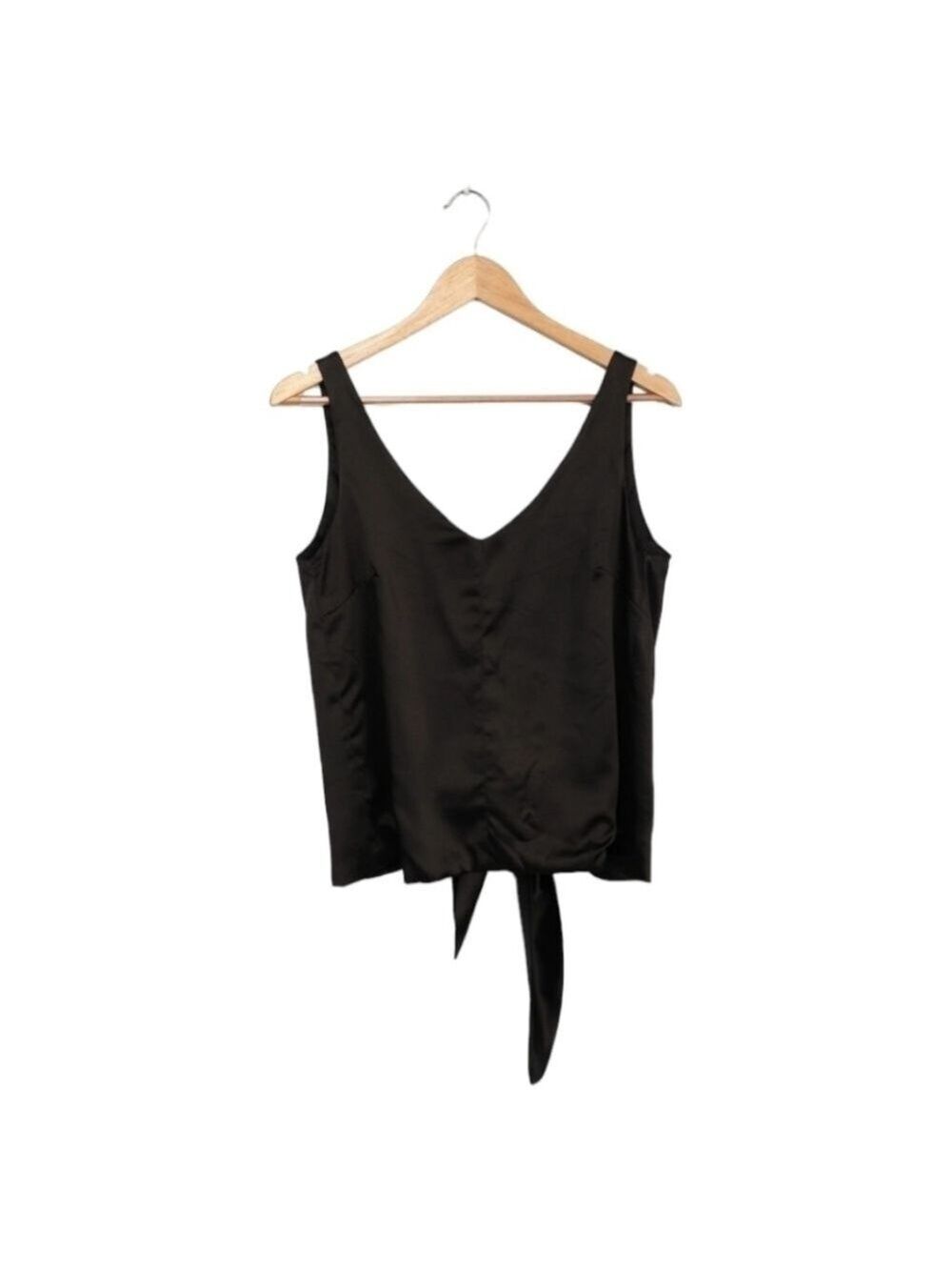 Lulus Luxury Lifestyle Black Satin Tie-Back Tank Top